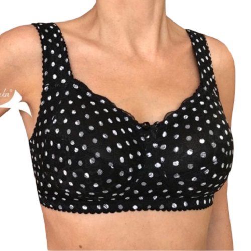 Бюстгальтер Ниночка для фиксации экзопротеза 70-18 черный с белым горошком
